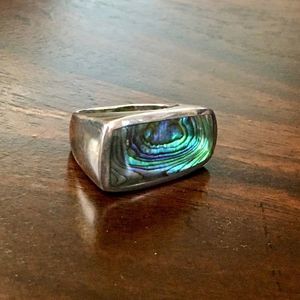 Abalone Cabochon Sterling Silver Statement Ring Size 6-3/4